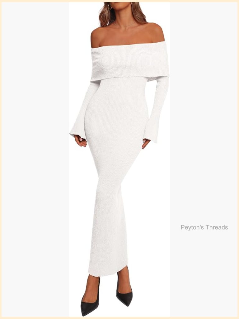 Off The Shoulder Long Sleeve Bodycon Maxi Sweater Dress
